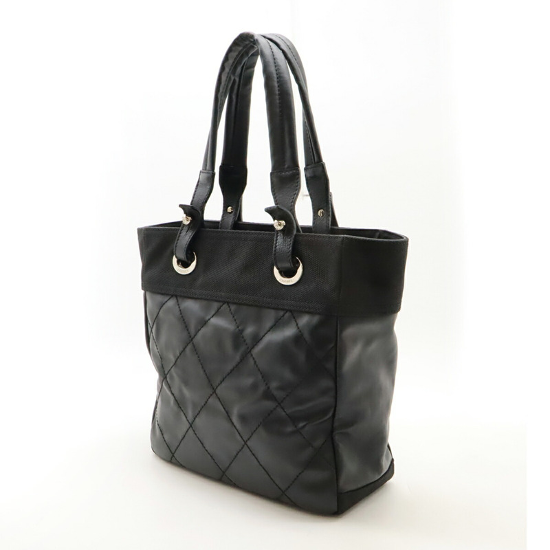 香奈兒巴黎比亞里茨手提包 PM 單肩包 塗佈帆布皮革 黑色 A34208-2