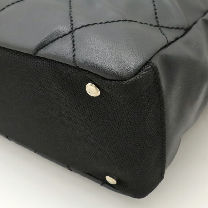 香奈兒巴黎比亞里茨手提包 PM 單肩包 塗佈帆布皮革 黑色 A34208-3