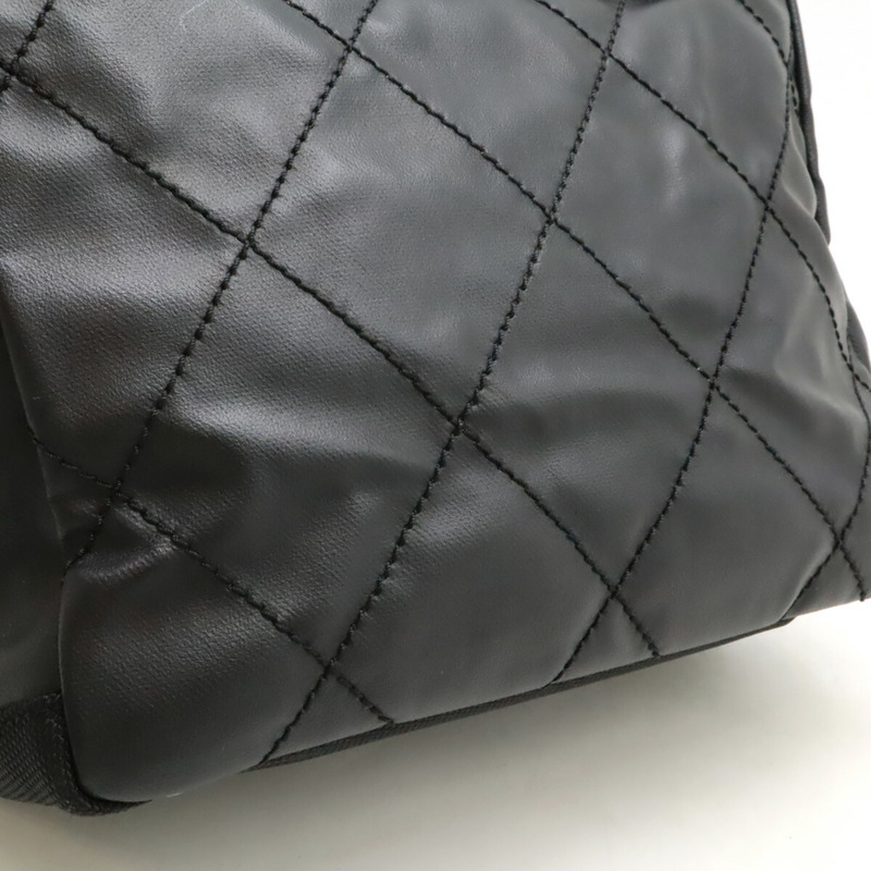 香奈兒巴黎比亞里茨手提包 PM 單肩包 塗佈帆布皮革 黑色 A34208-8