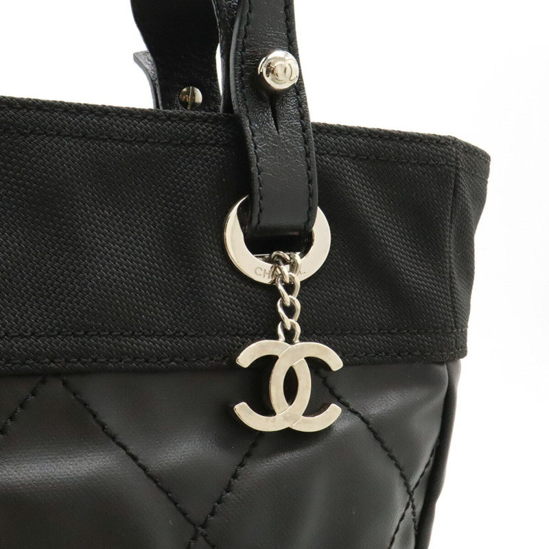 香奈兒巴黎比亞里茨手提包 PM 單肩包 塗佈帆布皮革 黑色 A34208-9