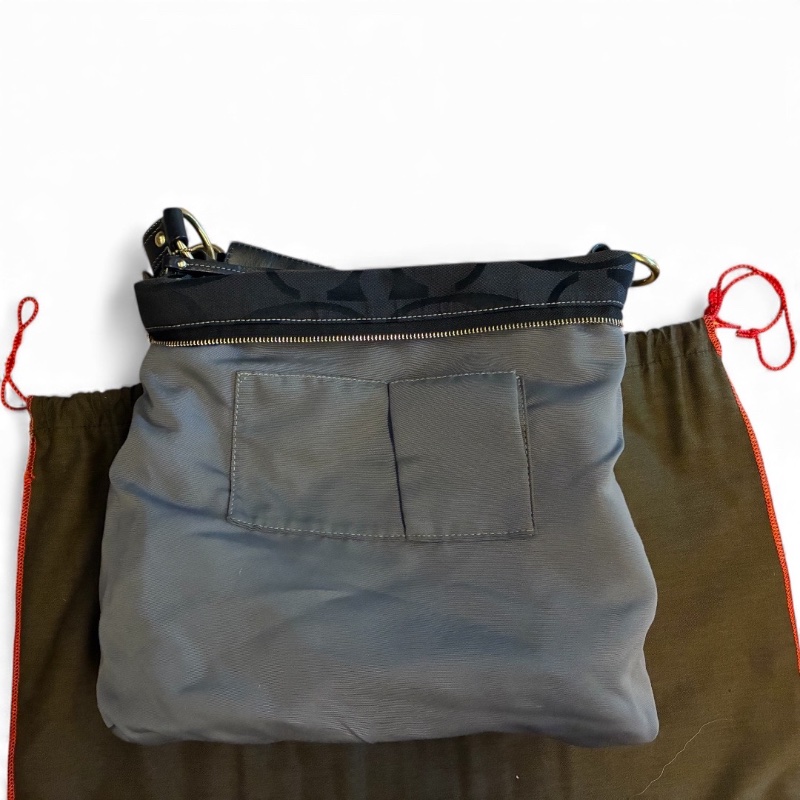 Coach 經典黑色 C Logo 緹花織布皮革肩背 Hobo 包(附購證、保卡)-9