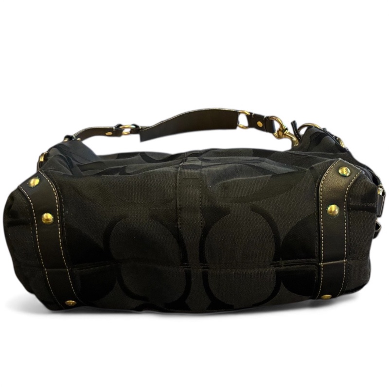 Coach 經典黑色 C Logo 緹花織布皮革肩背 Hobo 包(附購證、保卡)-17