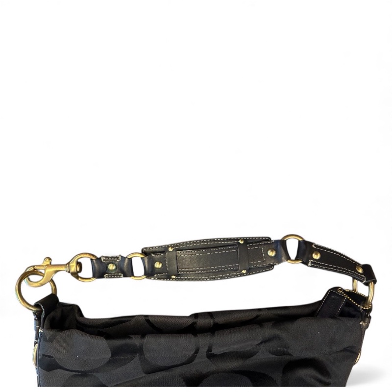 Coach 經典黑色 C Logo 緹花織布皮革肩背 Hobo 包(附購證、保卡)-21