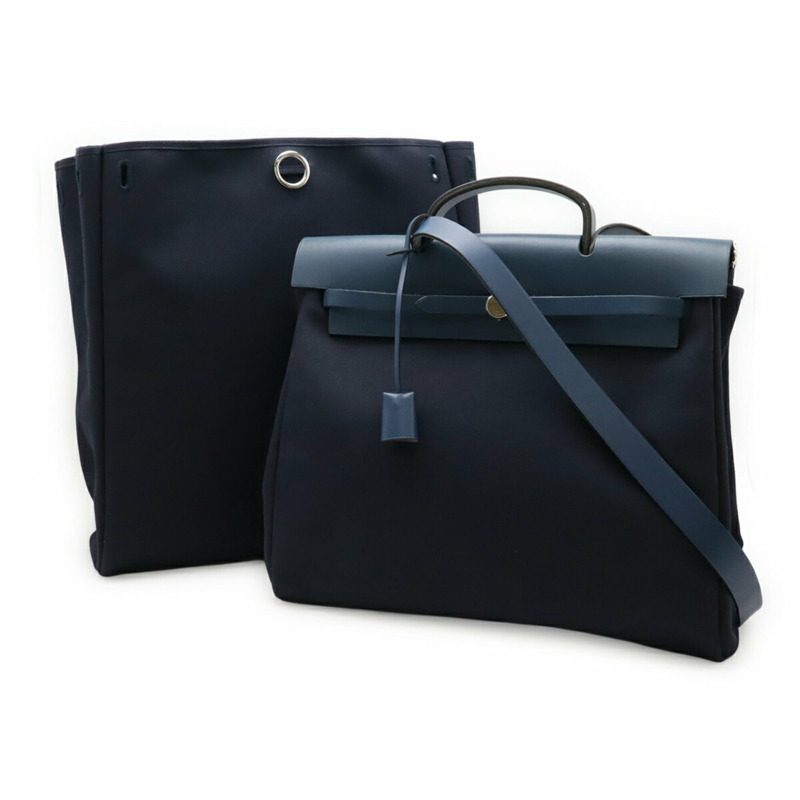 愛馬仕 (HERMES) Hermès Air Bag MM 手提包/單肩包，軍官帆布皮革，海軍藍，F 印記-1
