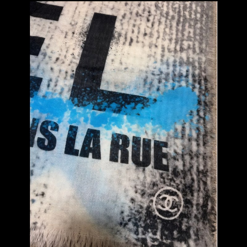 chanel 超獨特款式 超美塗鴉圍巾 100%羊絨 美爆 義大利製-1