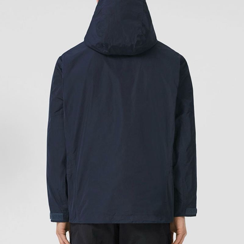 Burberry博柏利純色貼標拉鍊連帽長袖夾克外套 男款 藍色-3