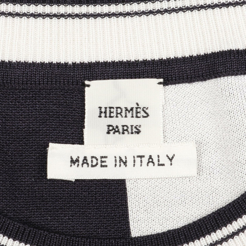 愛馬仕 En Desordre Finesse 真絲洋裝 白色 海軍藍 二手 女款 #34-2