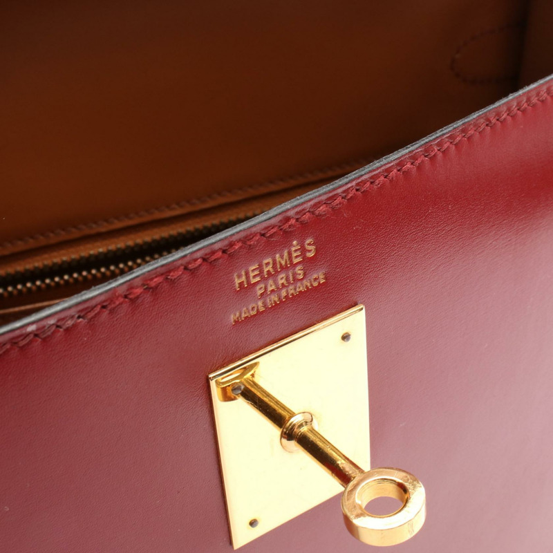 愛馬仕 Kelly 32 三色肩背包,Rouge vif H Natural 皮革,二手,金色五金-3