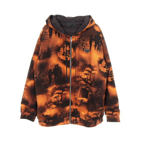 PRADA Re-Nylon 連帽衫，M 碼，棉質，橘色/黑色，二手男款