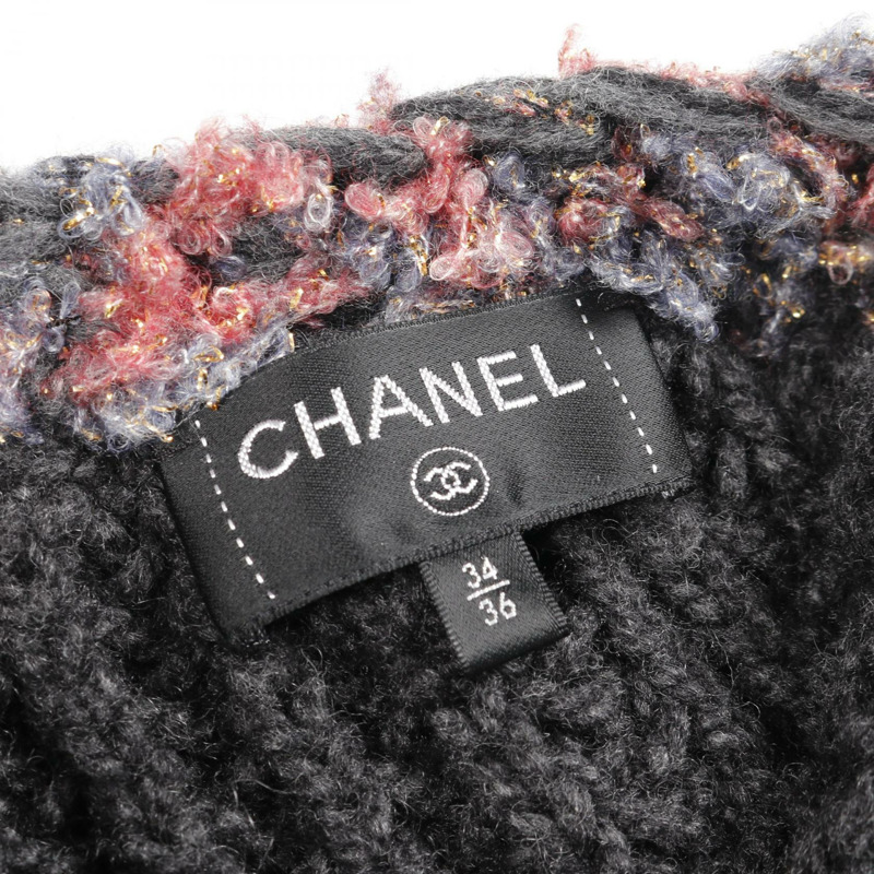 香奈兒 COCO 標誌紐扣開襟衫,羊絨材質,灰色/粉紅色,#34/36,二手女款-2