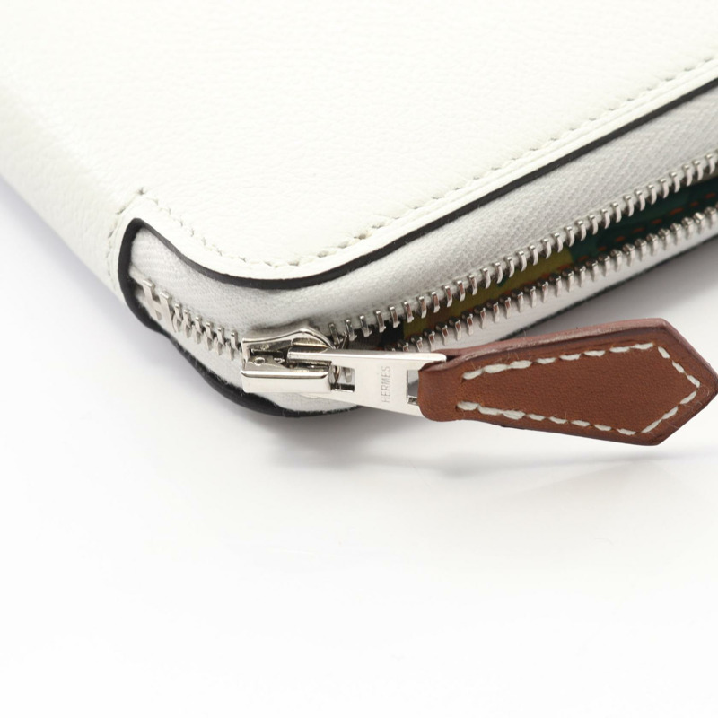 愛馬仕 Azap 絲質皮夾 Evercolor 白色皮革 二手 女士 B SHW-5