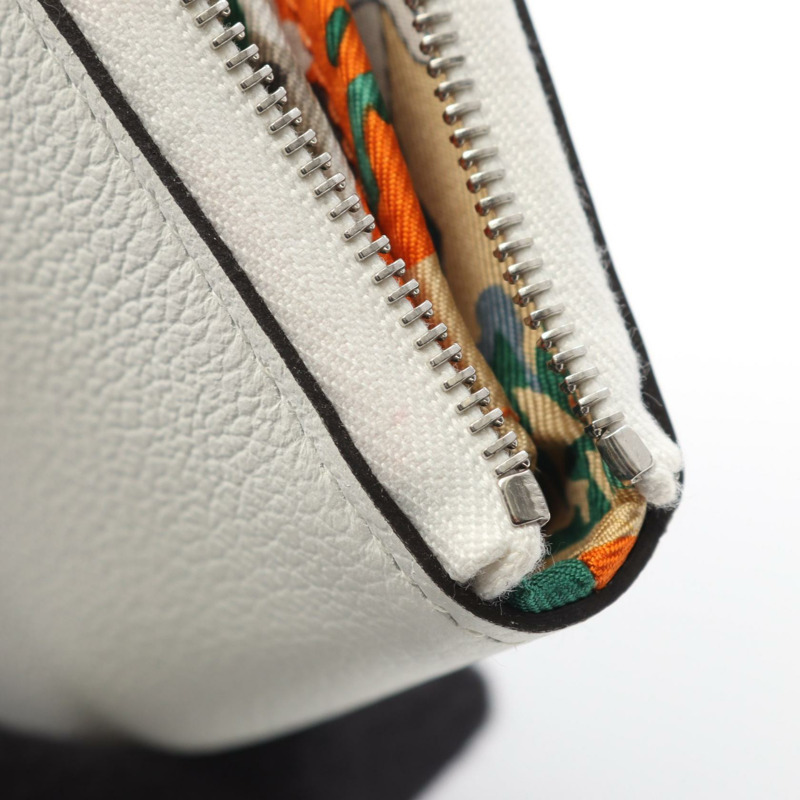 愛馬仕 Azap 絲質皮夾 Evercolor 白色皮革 二手 女士 B SHW-6