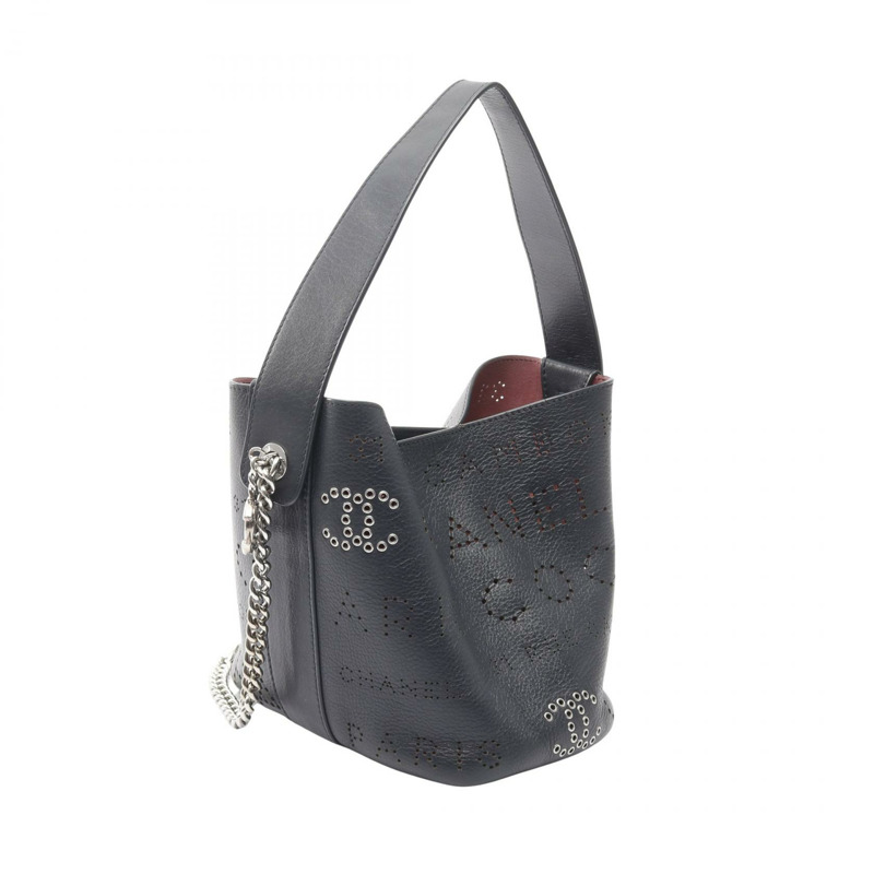 香奈兒 (CHANEL) 鏤空標誌 COCO Mark 鏈條單肩包,皮革材質,海軍藍,二手女款-1