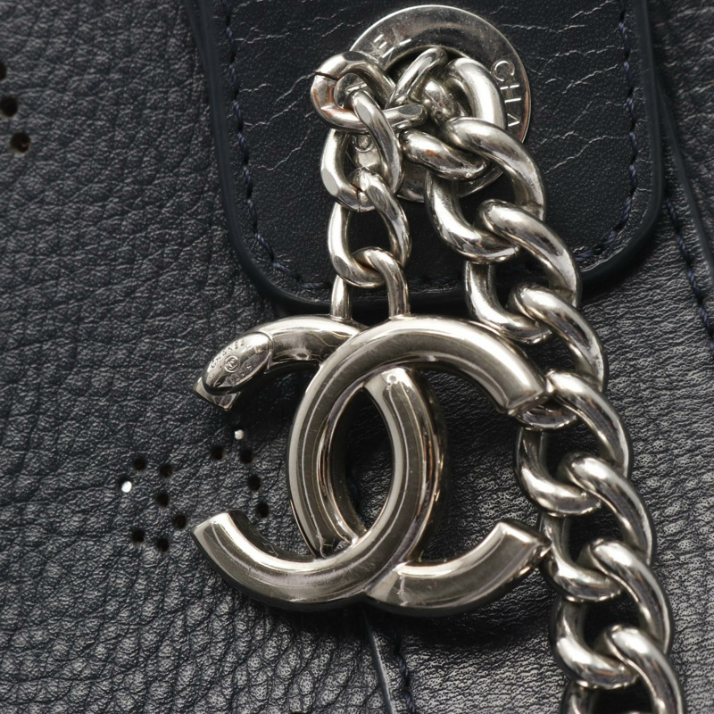 香奈兒 (CHANEL) 鏤空標誌 COCO Mark 鏈條單肩包,皮革材質,海軍藍,二手女款-6