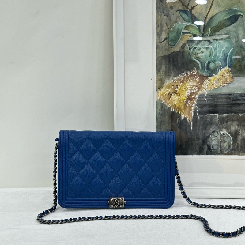 CHANEL香奈兒 Leboy woc鏈條錢包 藍色金扣 23開 尺寸:19*12.5*5-1
