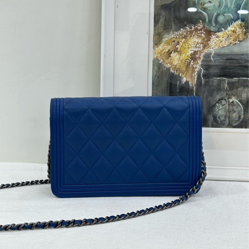 CHANEL香奈兒 Leboy woc鏈條錢包 藍色金扣 23開 尺寸:19*12.5*5-2