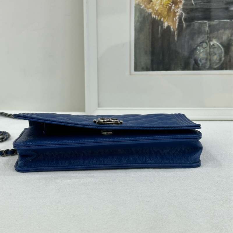 CHANEL香奈兒 Leboy woc鏈條錢包 藍色金扣 23開 尺寸:19*12.5*5-5