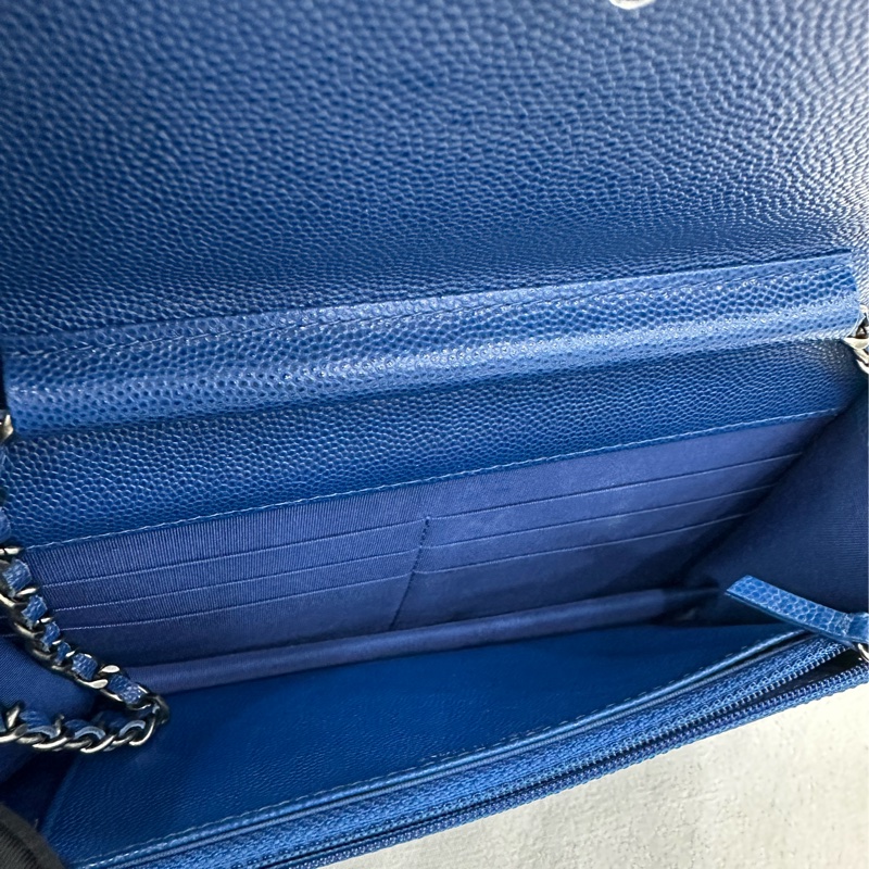 CHANEL香奈兒 Leboy woc鏈條錢包 藍色金扣 23開 尺寸:19*12.5*5-8