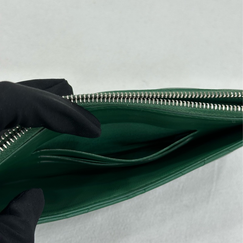 Chanel/香奈兒 28開 菱格飽滿綠色拉鍊卡包錢包-6