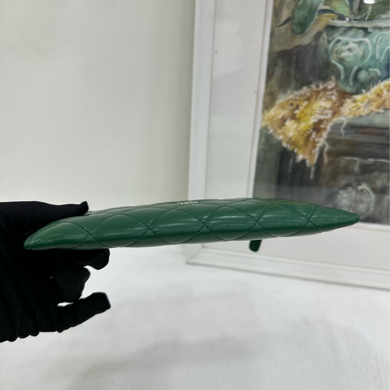 Chanel/香奈兒 28開 菱格飽滿綠色拉鍊卡包錢包-8