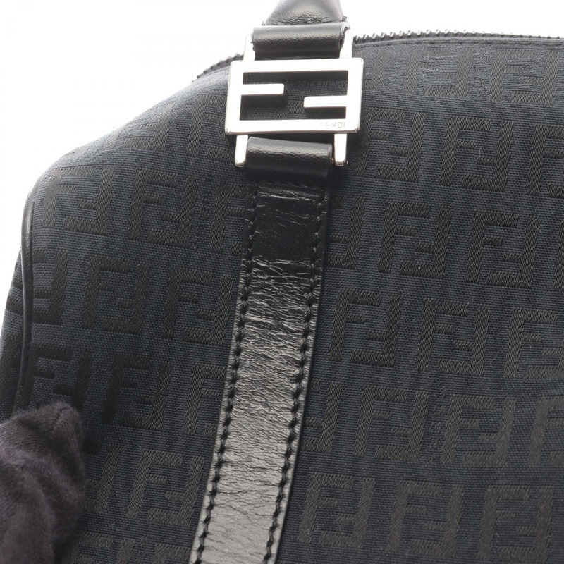 FENDI Zucchino 手提包 8BL068 帆布皮革 海軍藍 黑色 二手 女士-5