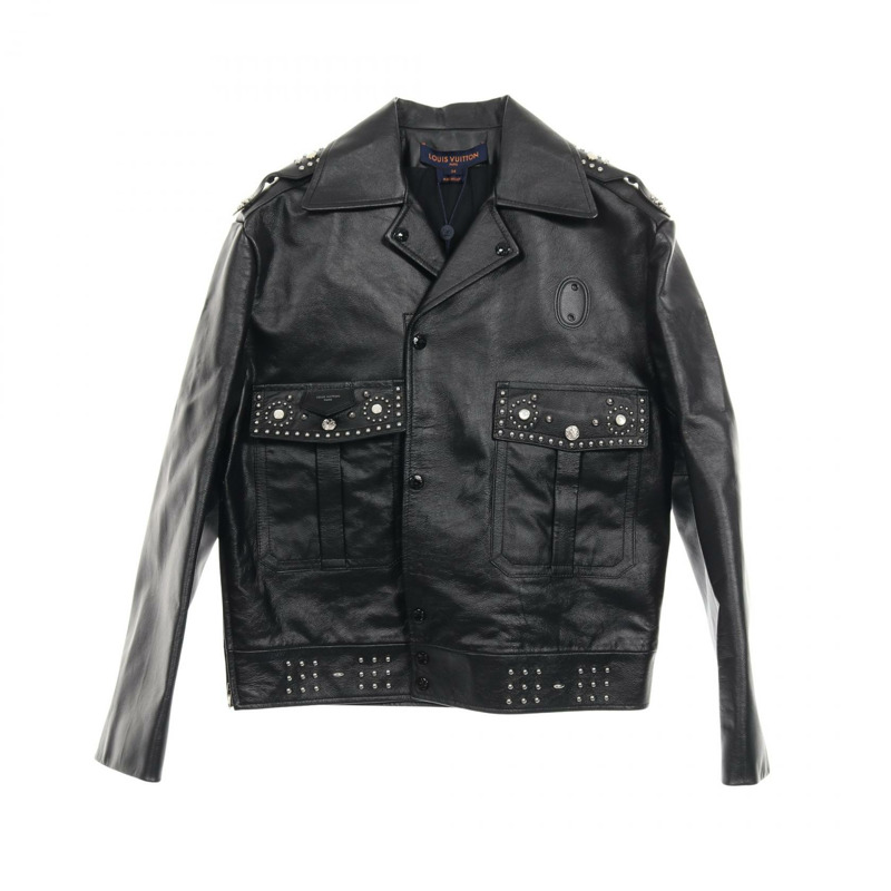 路易威登 (LOUIS VUITTON) 黑色二手女士皮機車夾克,牛仔皮革材質,女士款-0