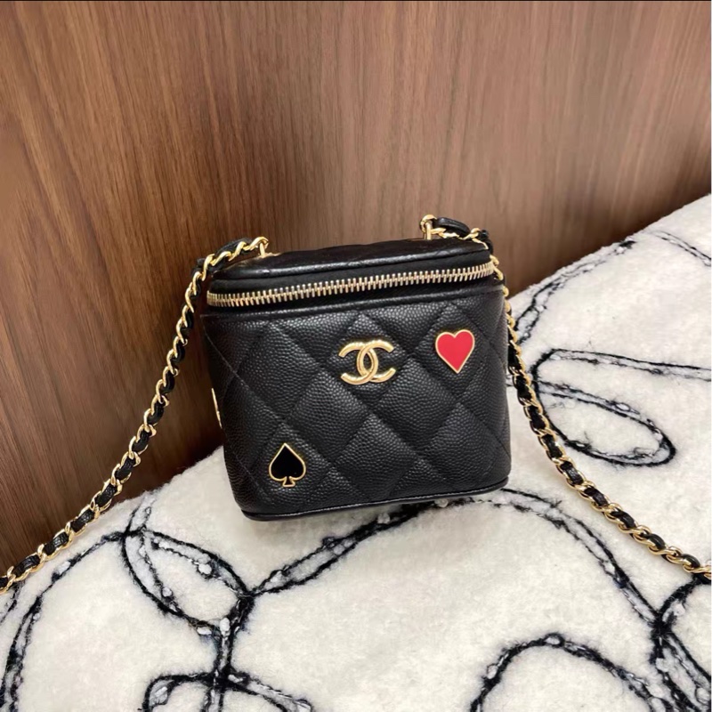 Chanel香奈兒黑金荔枝牛皮撲克系列化妝小盒子 Mini Vanity-0