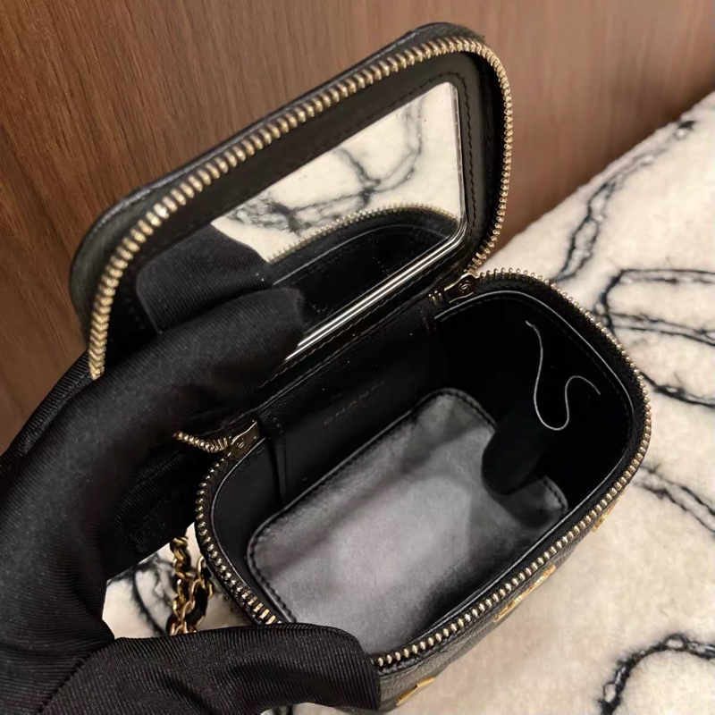 Chanel香奈兒黑金荔枝牛皮撲克系列化妝小盒子 Mini Vanity-4