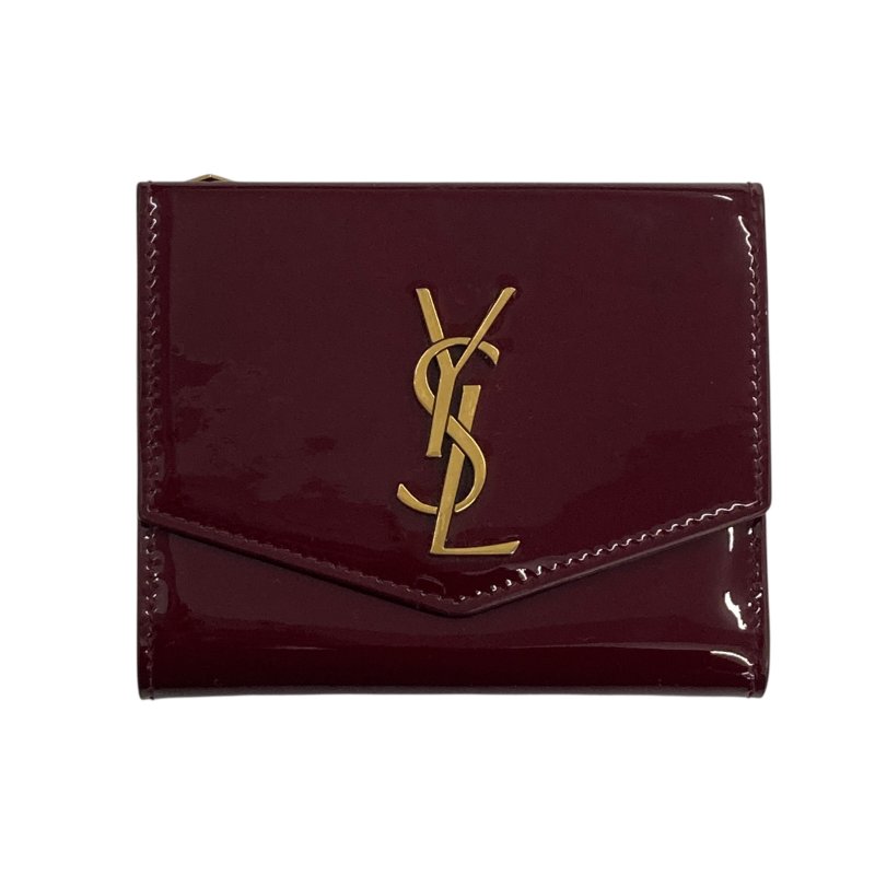 SAINT LAURENT 聖羅蘭 中/短夾 漆皮 勃根地紅-0