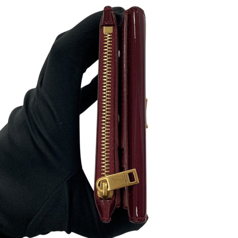 SAINT LAURENT 聖羅蘭 中/短夾 漆皮 勃根地紅-5