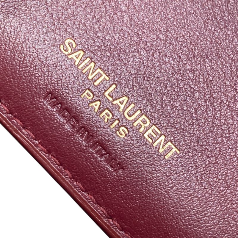 SAINT LAURENT 聖羅蘭 中/短夾 漆皮 勃根地紅-10