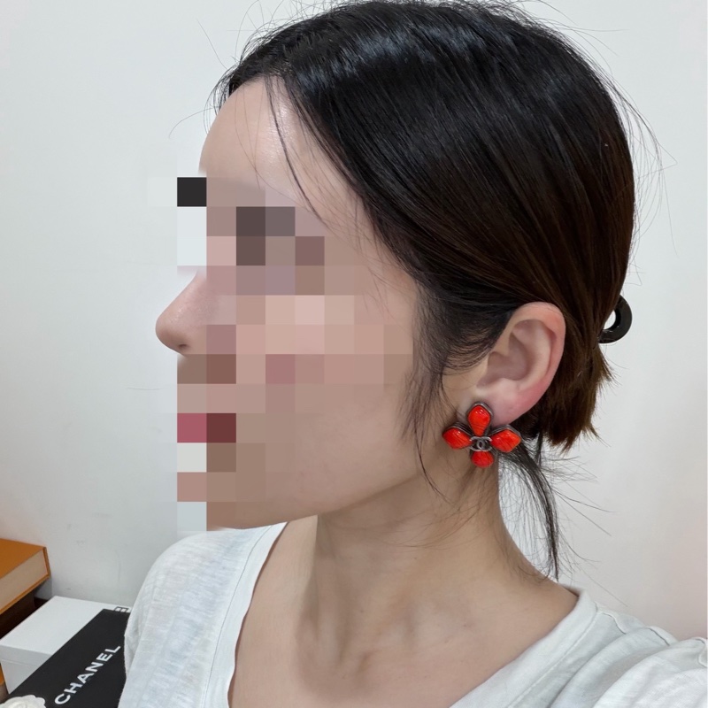 chanel vintage 紅琉璃 藍琉璃 四葉草 寶石 夾式耳環 耳夾 耳環-2