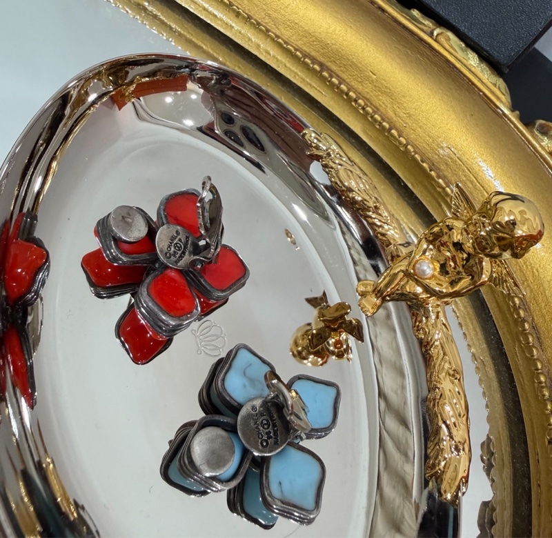 chanel vintage 紅琉璃 藍琉璃 四葉草 寶石 夾式耳環 耳夾 耳環-11