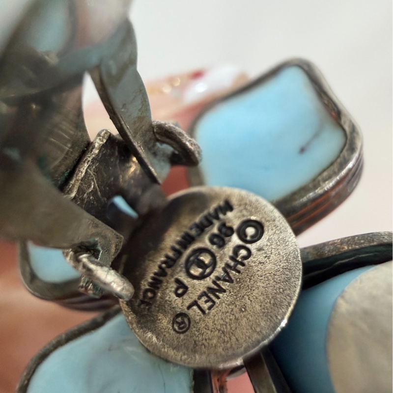 chanel vintage 紅琉璃 藍琉璃 四葉草 寶石 夾式耳環 耳夾 耳環-13