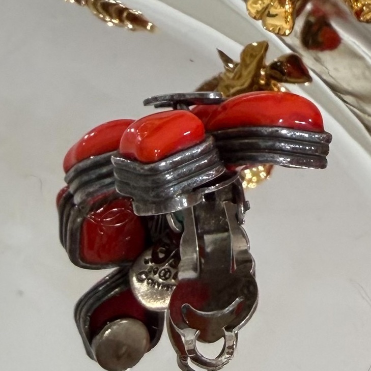 chanel vintage 紅琉璃 藍琉璃 四葉草 寶石 夾式耳環 耳夾 耳環-15