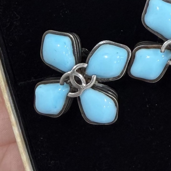 chanel vintage 紅琉璃 藍琉璃 四葉草 寶石 夾式耳環 耳夾 耳環-18