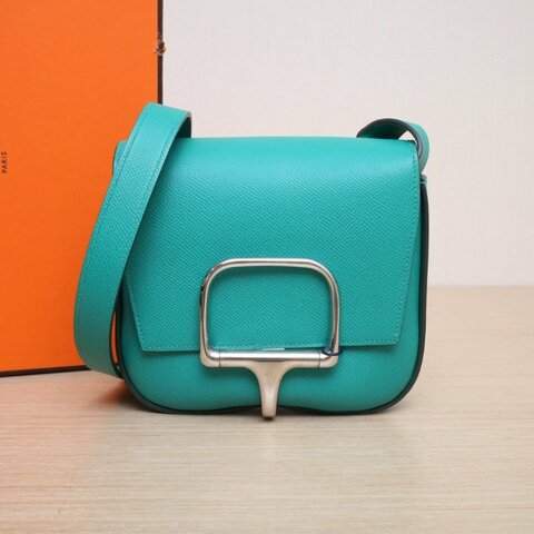 HERMES dellacavalleriaMini18O6帝王綠Epsom皮B刻銀扣肩背包