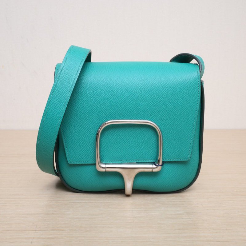 HERMES dellacavalleriaMini18O6帝王綠Epsom皮B刻銀扣肩背包-1