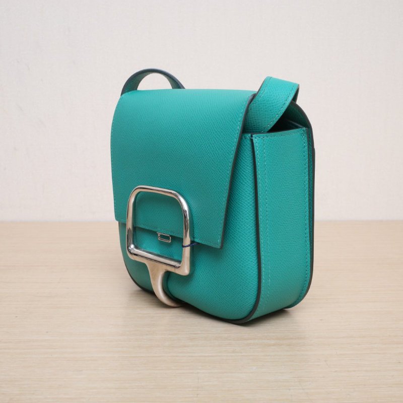 HERMES dellacavalleriaMini18O6帝王綠Epsom皮B刻銀扣肩背包-4