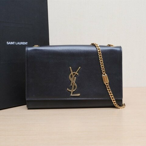 SAINT LAURENT KATE中號24黑色牛皮金扣肩背包