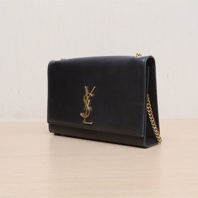 SAINT LAURENT KATE中號24黑色牛皮金扣肩背包-4