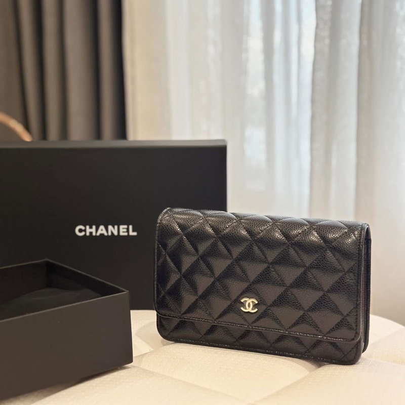 Chanel 經典WOC #黑金 菱格荔枝皮鏈條包 #晶片款-0
