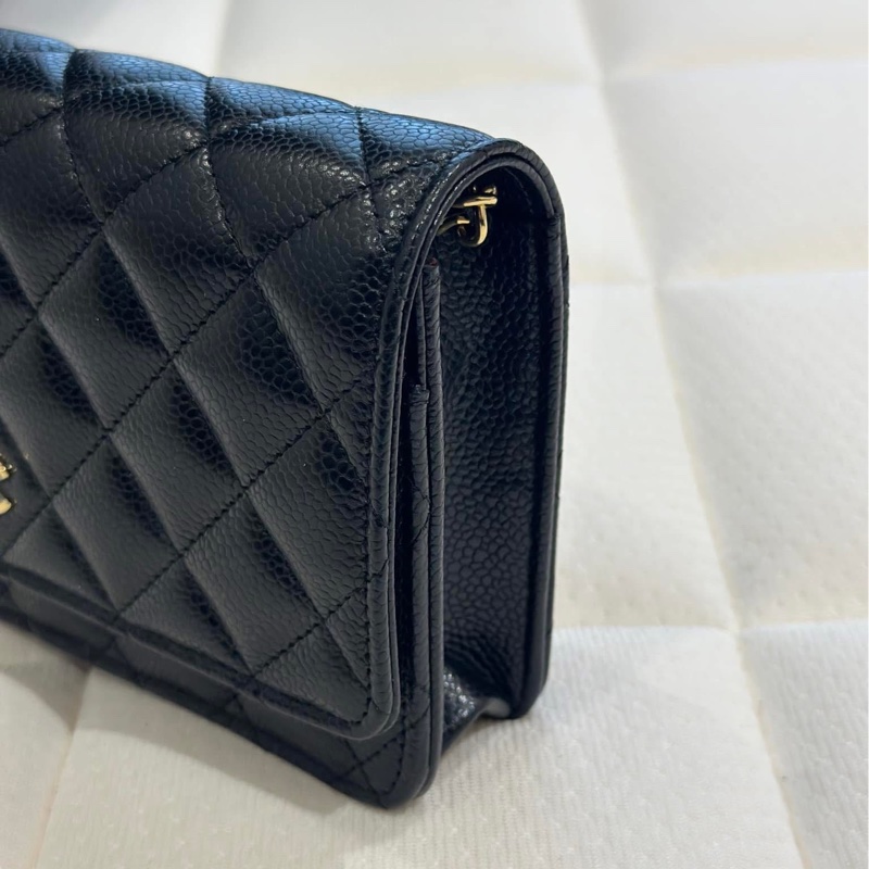 Chanel 經典WOC #黑金 菱格荔枝皮鏈條包 #晶片款-5