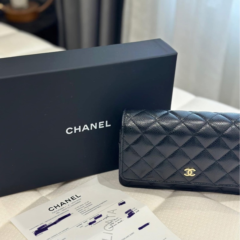 Chanel 經典WOC #黑金 菱格荔枝皮鏈條包 #晶片款-9