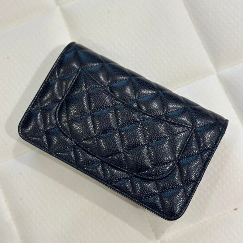 Chanel 經典WOC #黑金 菱格荔枝皮鏈條包 #晶片款-11