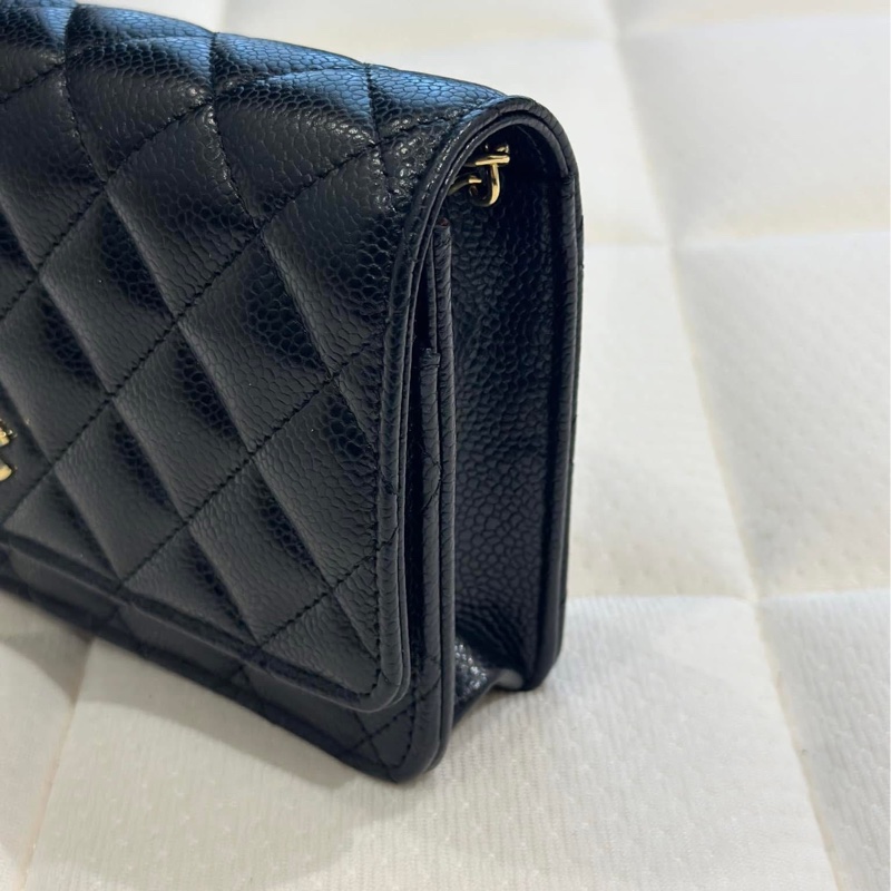 Chanel 經典WOC #黑金 菱格荔枝皮鏈條包 #晶片款-12