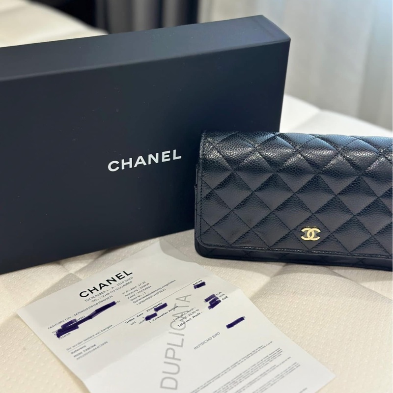 Chanel 經典WOC #黑金 菱格荔枝皮鏈條包 #晶片款-16