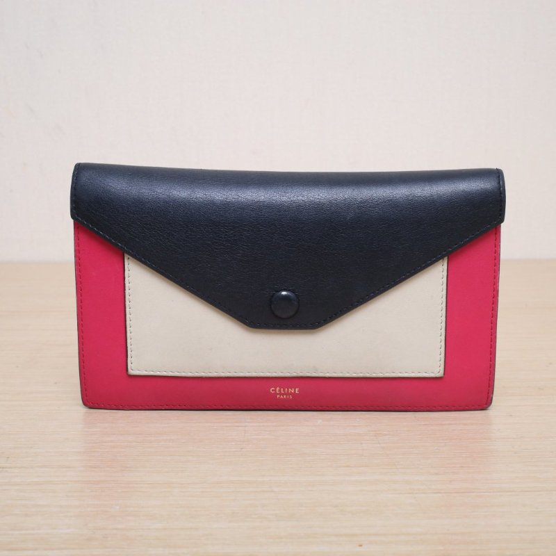CELINE 拼色牛皮手拿包長款錢包兩用肩背包-1
