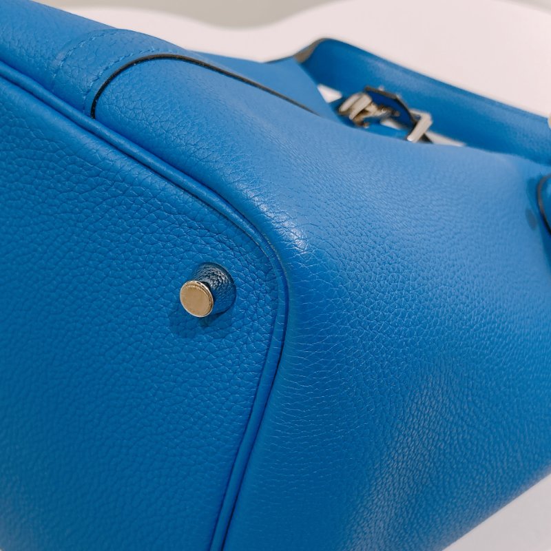 TW4577 Hermes 愛馬仕菜籃子 琉璃藍 銀扣 皮部位極新 Picotin 18 TC-6