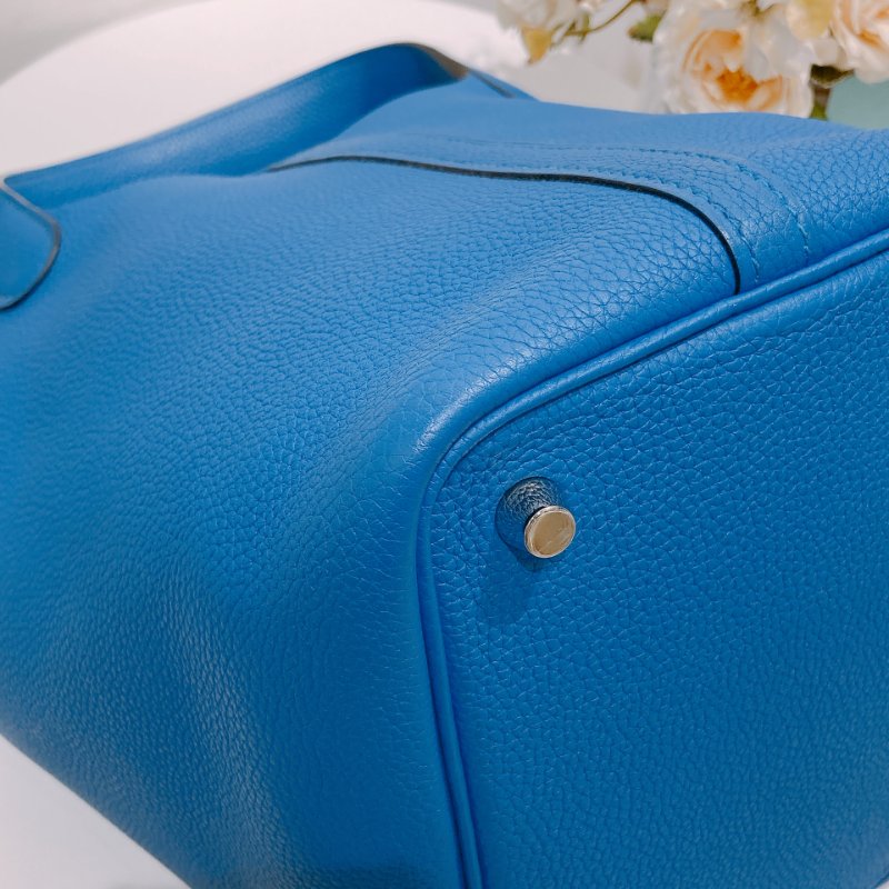 TW4577 Hermes 愛馬仕菜籃子 琉璃藍 銀扣 皮部位極新 Picotin 18 TC-7